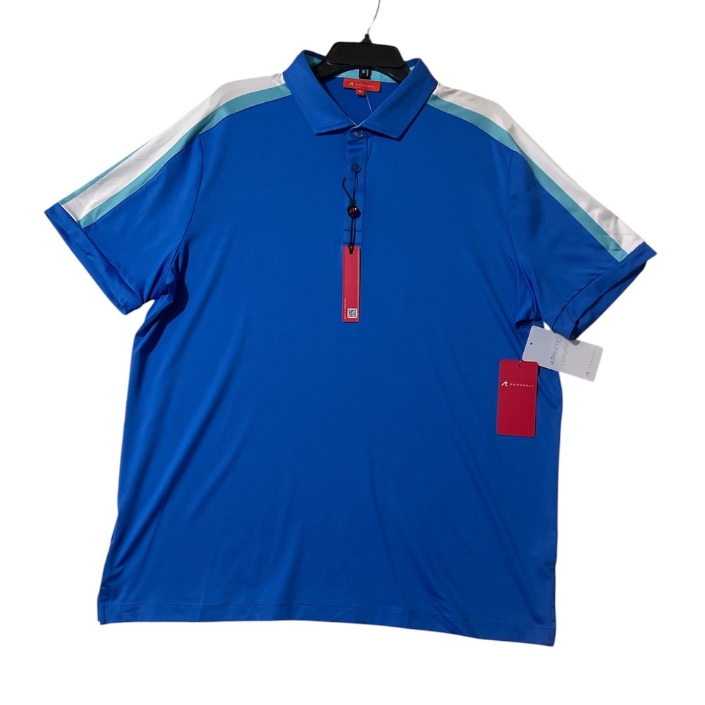 Redvanly‎ Sevigne Polo Shirt Mens XL Marine Blue Striped Performance Golf Casual